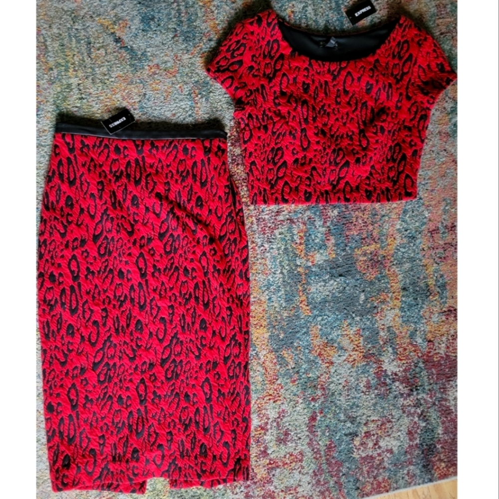 Sexy Red and Black Leopard skirt set
